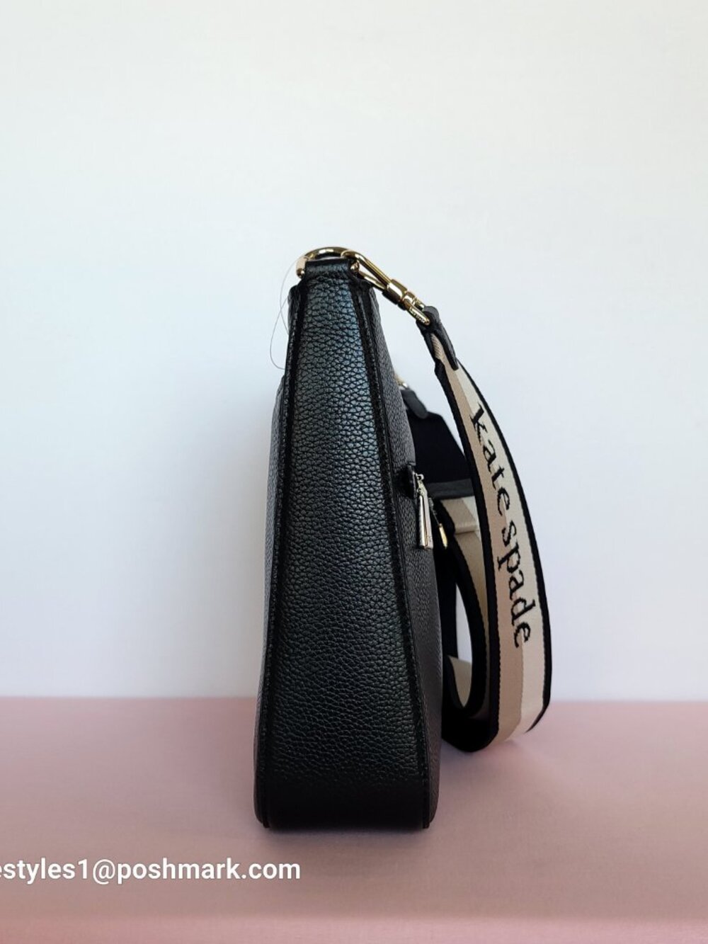 KATE SPADE Hudson Pebbled Leather Messenger Crossbody Bag- Black color⭐ - Picture 8 of 16